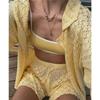 Knitted Crocheted Suit Skirt Multicolor Cardigan Buckle Skirt All-match Suit Beach Bikini Blouse Summer