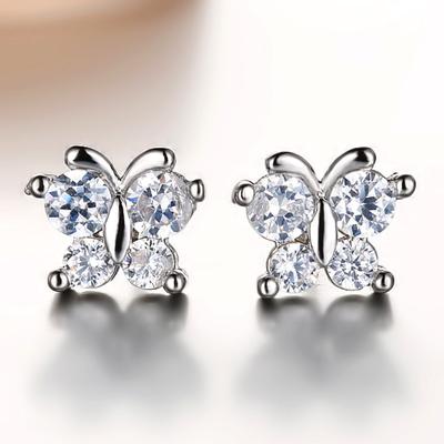Personality Butterfly Zircon Stud Earrings Silver Plated Ear Rings Butterfly Dream Super Flash Zircon Korean Style Earrings