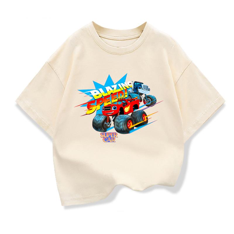 Summer Boys' Clothing Flame Monster Robot Children's Clothing T-Shirt Short Sleeve Shirt