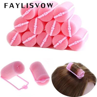 12Pcs Pink Buckle Soft Sponge Foam Hair Curler Roller Curlring Styling Salon Hairstyling Twist Tools