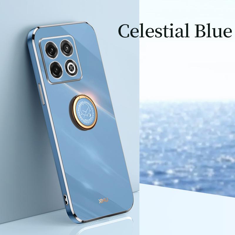 Luxury Plating Ring Holder Soft Silicone Case For OnePlus 10 9 Pro 9R 9RT 8T Shockproof Bumper Lens Protection Stand TPU Back Cover Shell