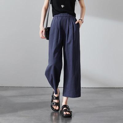 SOFSIL Women's Relaxed Cotton-Linen Cropped Wide-Leg Pants