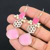 925 Sterling Silver Natural Pink Chalcedony Drop Hook Daughter Earrings Jewelry