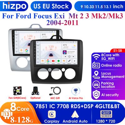 Rádio de Carro Android 13 para Ford Focus 2 3 Mk2 Mk3 2004-2011 Reprodutor de Vídeo Multimídia Navegação Tela Inteligente GPS 2Din Carplay 4G Auto Estéreo