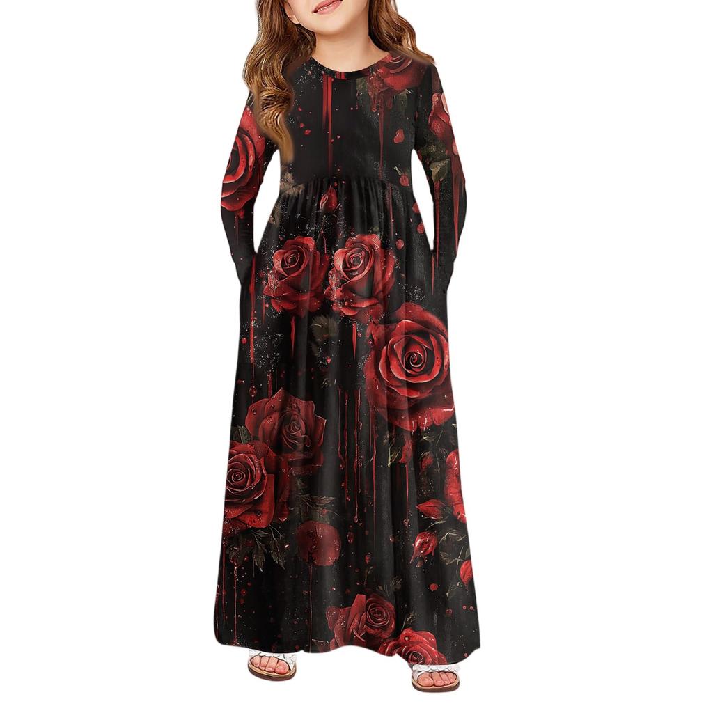 Mädchen Maxi Kleid Halloween Tag- Langarm Taschenkleid
