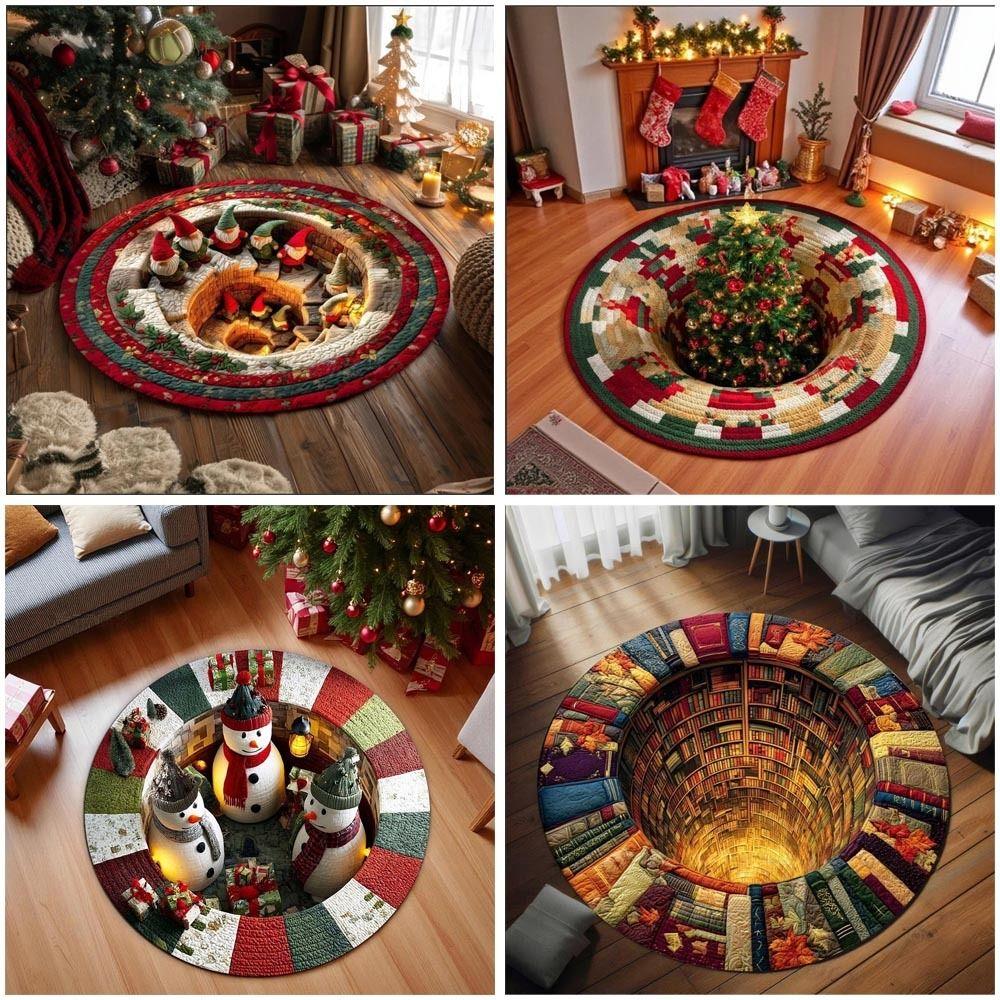 Imitation Cashmere Christmas Round Carpet 3D Special-shaped Santa Claus Floor Mat Home Decor