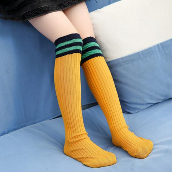 Children's Mid-Calf Socks: Cotton Striped for Girls, Boys' Sports Style, Thick for Autumn/Winter