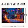 2D Flat Banner, 1 Piece of Mexican Festival-themed Background Fabric, Bright Marigold Flowers and Candlelit Street Party