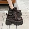 New 2025 Spring Women Platform Casual Shoes Loafers Lace-up Chunky Sneakers 10CM High Heels British Thick Bottoms Leather Shoes