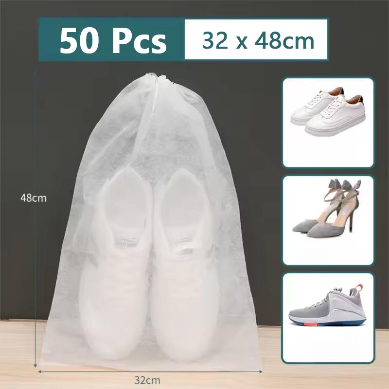 50Pcs Portable Shoe Storage Drawstring Eco Storage Bag for Sundries Travel Makeup Bag Waterproof Transparent Plastic Storage Bag