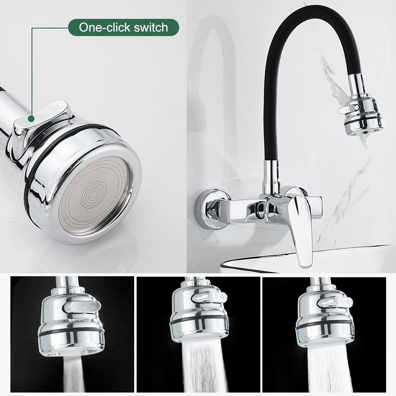 ELLEN Wall Mount Kitchen Sink Faucet Hot Cold Sink Water Mixer Tap 2 Holes Black Faucets 360 Degree Swivel ELK5400