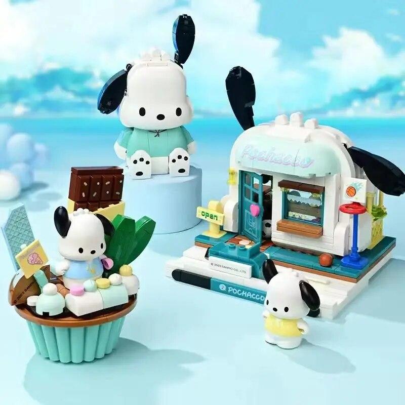 

Sanrio Pochacco, чашка для торта, строительные блоки, модель Kawaii Pochacco, дом, сборка, кирпичи, игрушки, детские рождественские подарки с героями мультфильмов