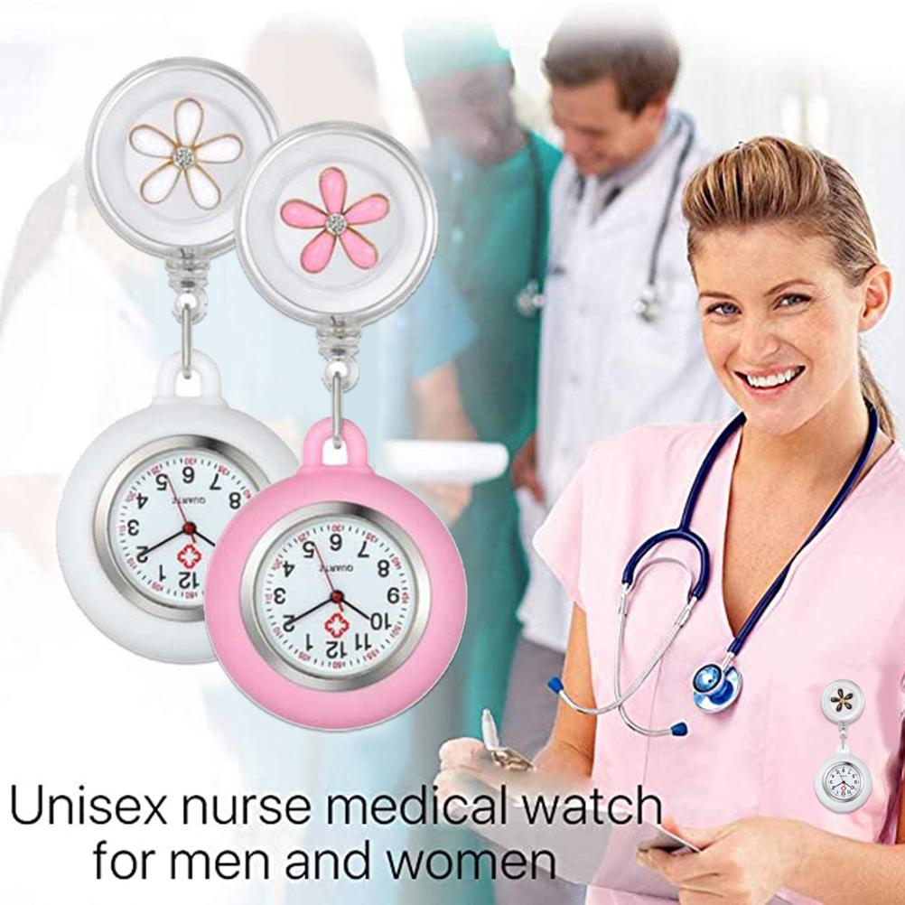 Nurse Watch Retractable Clip On Nursing Watch Cartoon Flower Pocket Watch Fob Watch for Kids