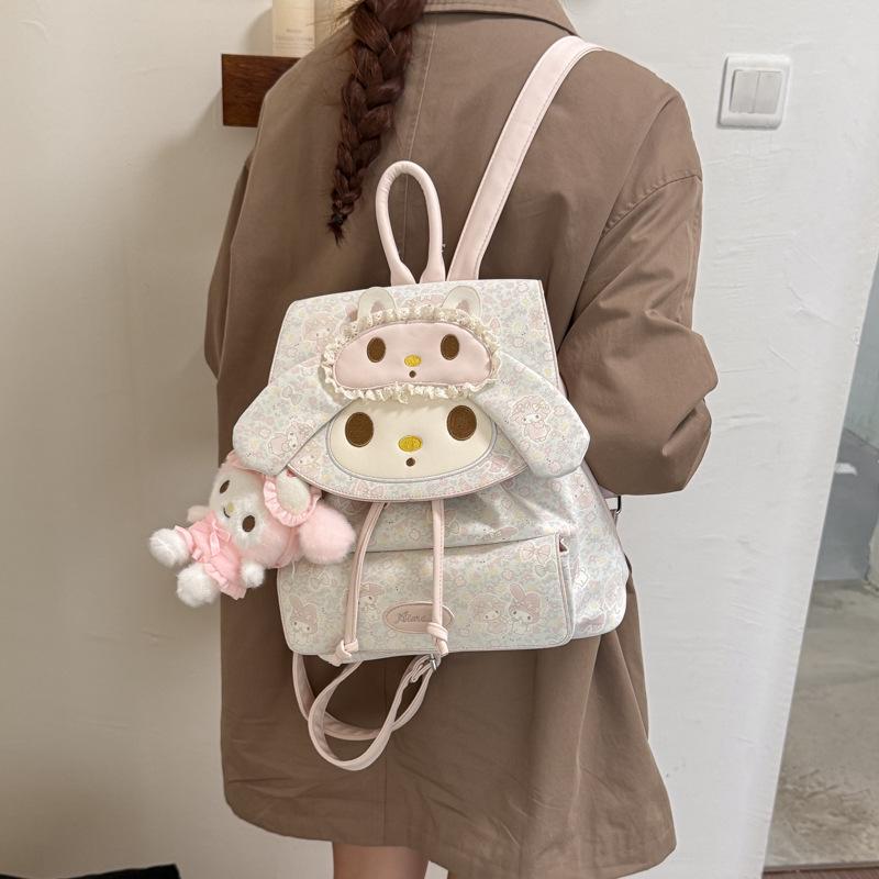 Korean Floral Girly Backpack with Big Ears and Stylish Bow