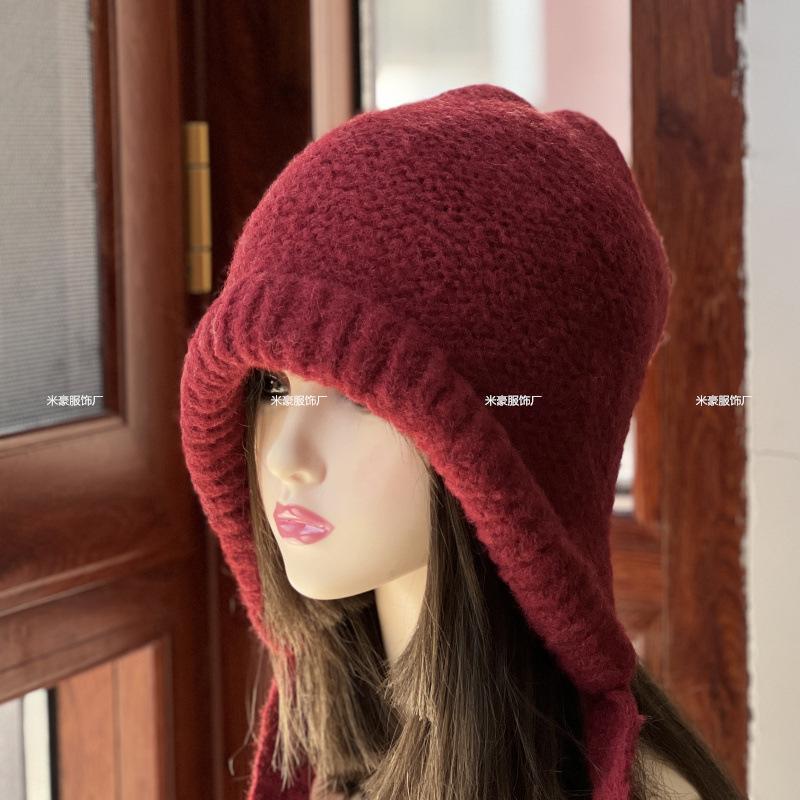 New fashion bag hat casual versatile wool hat winter warm ear protection solid color knitted hat pullover hat tide