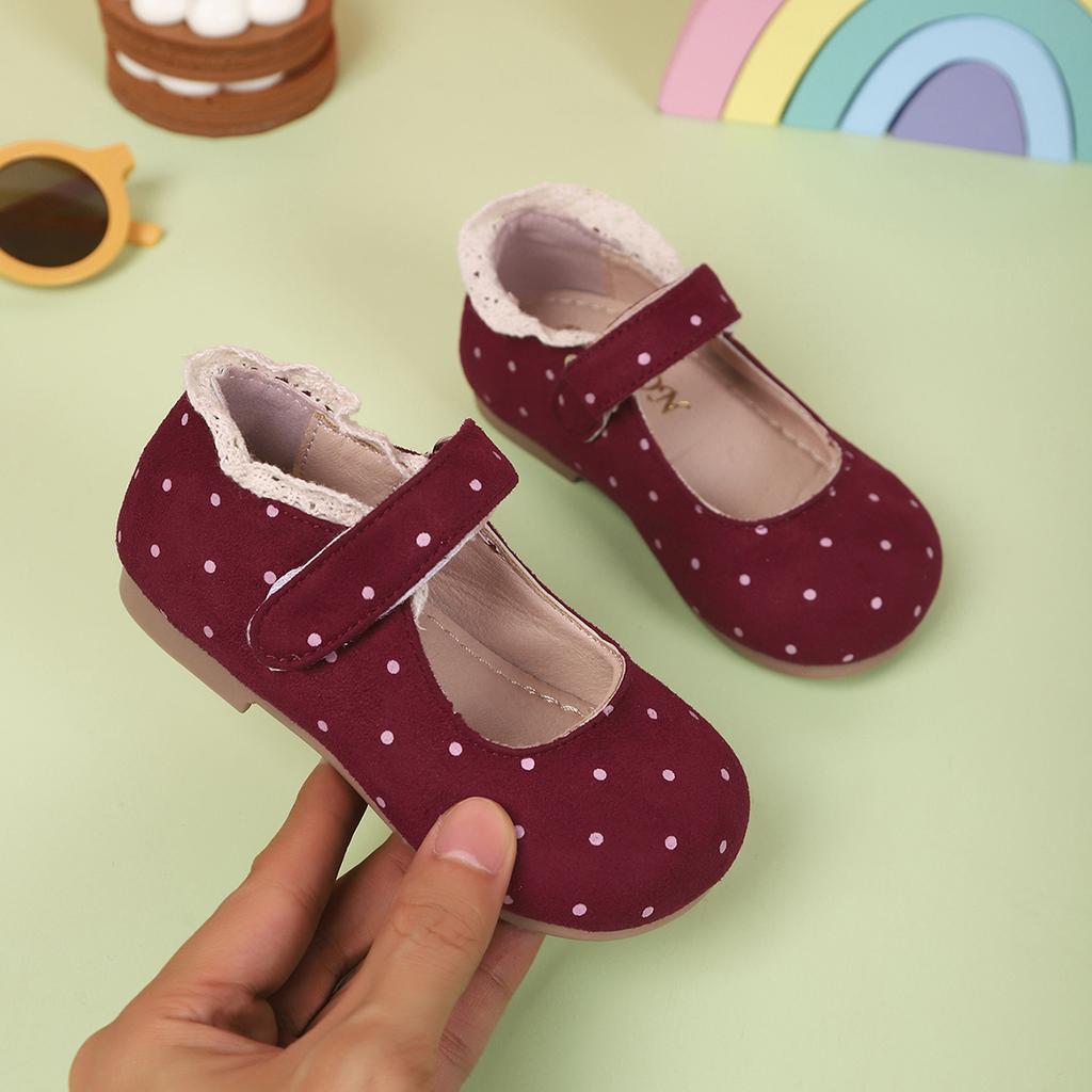 Girls MaryJanes Round Toes Soft Sole Kids Princess Flats Polka Dots Sweet 2025 New Fashion Children Casual Shoes Lace Trendy