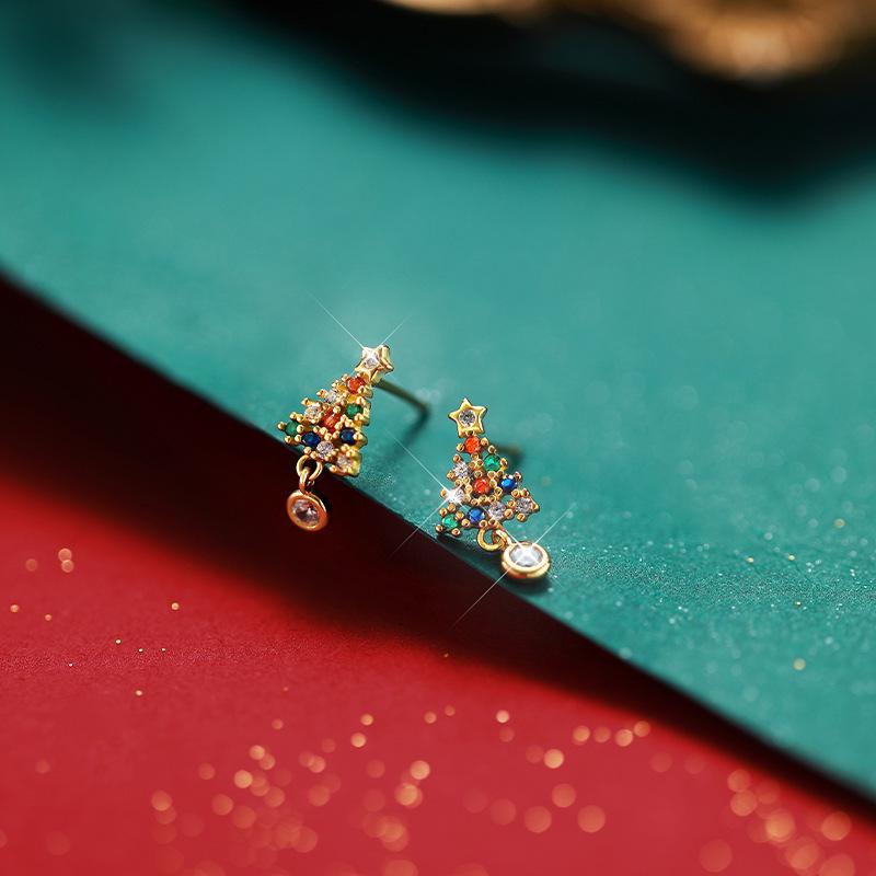 Colorful Christmas Tree Earrings for Women - Forest Style High-End Design, Ideal Gift for Friends or Couples, Elegant and Delicate
