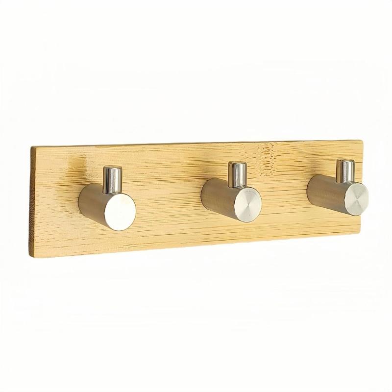 Bamboos And Stainless Steel Hook For Hanging Towels Clothes Decorative Coat Rack Wall Mounted Key Organizer