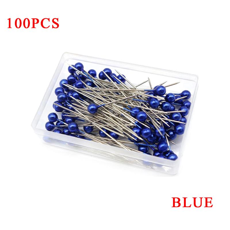 100PCS Pin Colorful 3.2cm Boxed Round Pearl Head Needles Positioning Stitch Pins DIY Dressmaking Accessories Household Tools ZYF