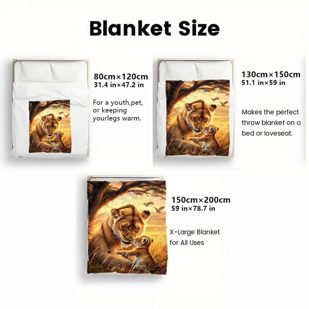 1pcLion Mother and Cub African Savanna Sunset Flannel Blanket Wild Animal Print Soft Warm Throw Blanket for Bed Living RoomDecor
