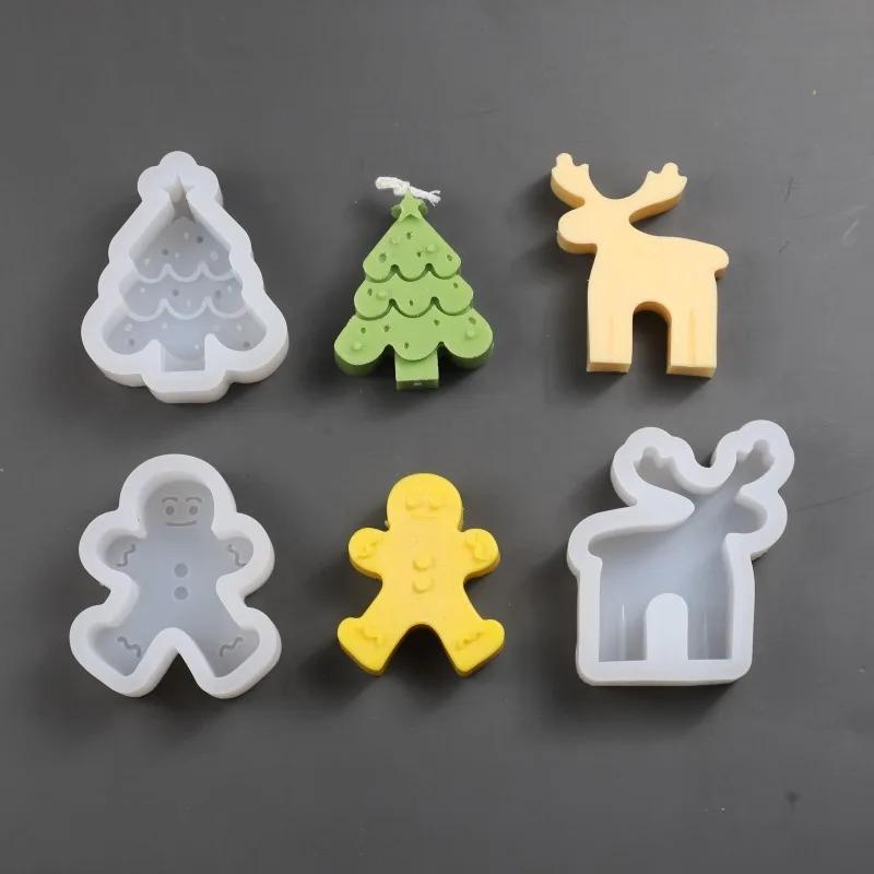 Christmas Silicone Mold Set Tree Reindeer Smiling Gingerbread Man DIY Candle Soap Plaster Crafts Christmas Decor Gift Supplies
