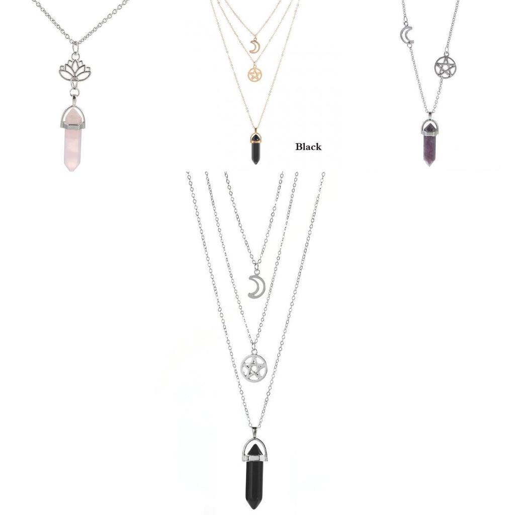 Hexagonal Agate Pendant Necklace With Multilayer Style For Fashionable Women