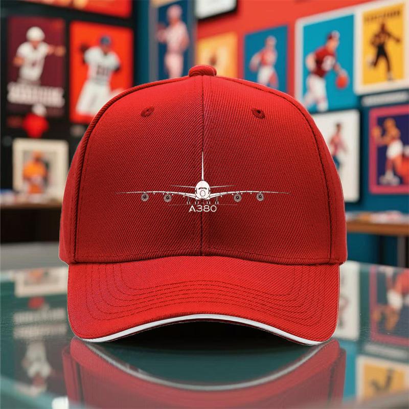 1pc A380 Airplane Print Baseball Cap  Lightweight Breathable Black Snapback Hat for Outdoor Activities Camping Travel