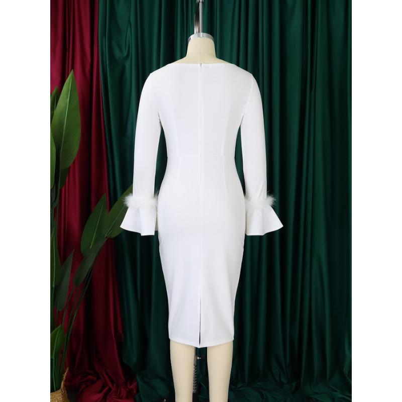 Rochie de damă plus size, modă, culoare solidă, petrecere peste șold, mânecă clopot, rochii OL