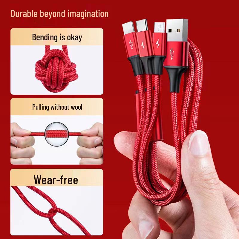 Three-in-One Braided Data Cable for Android, Type-C, and Apple Devices