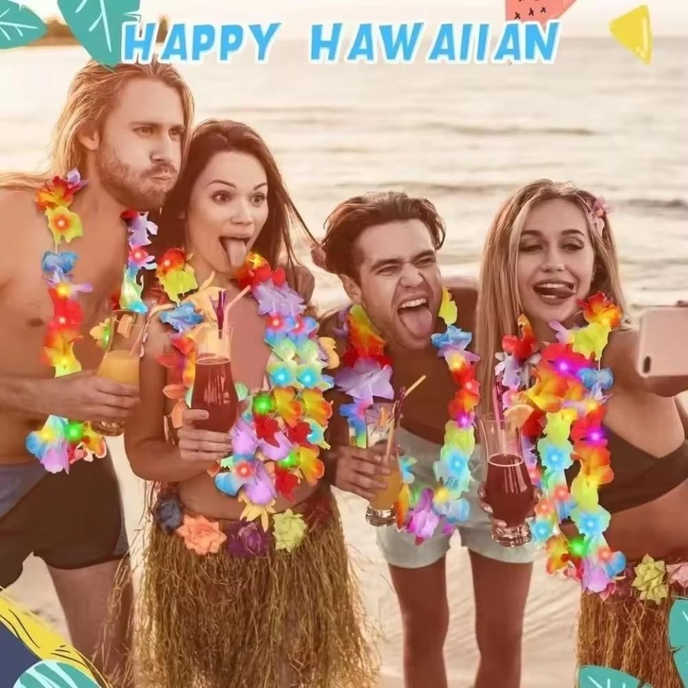 10Pcs Vibrant LED Hawaiian Leis Artificial Faux Flower Garland Necklace Luau Party