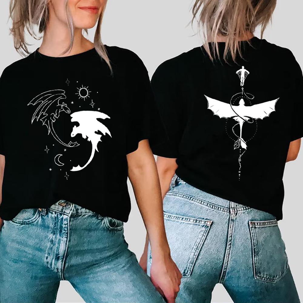Two Sided Toothless Dragon Botanical Tshirt Dragon Movie T-Shirt Dragon Graphic Shirt Men Women Short Sleeves Tees Tops