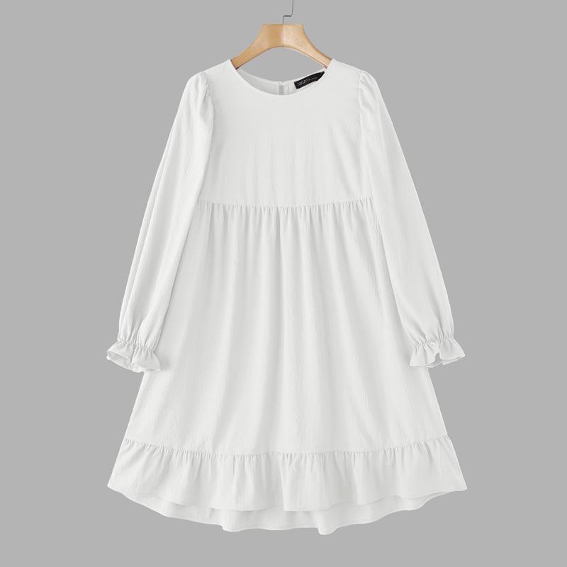 

ZANZEA Жіноча повсякденна сукня з круглим вирізом, однотонна, вільного крою, з довгим рукавом S білий