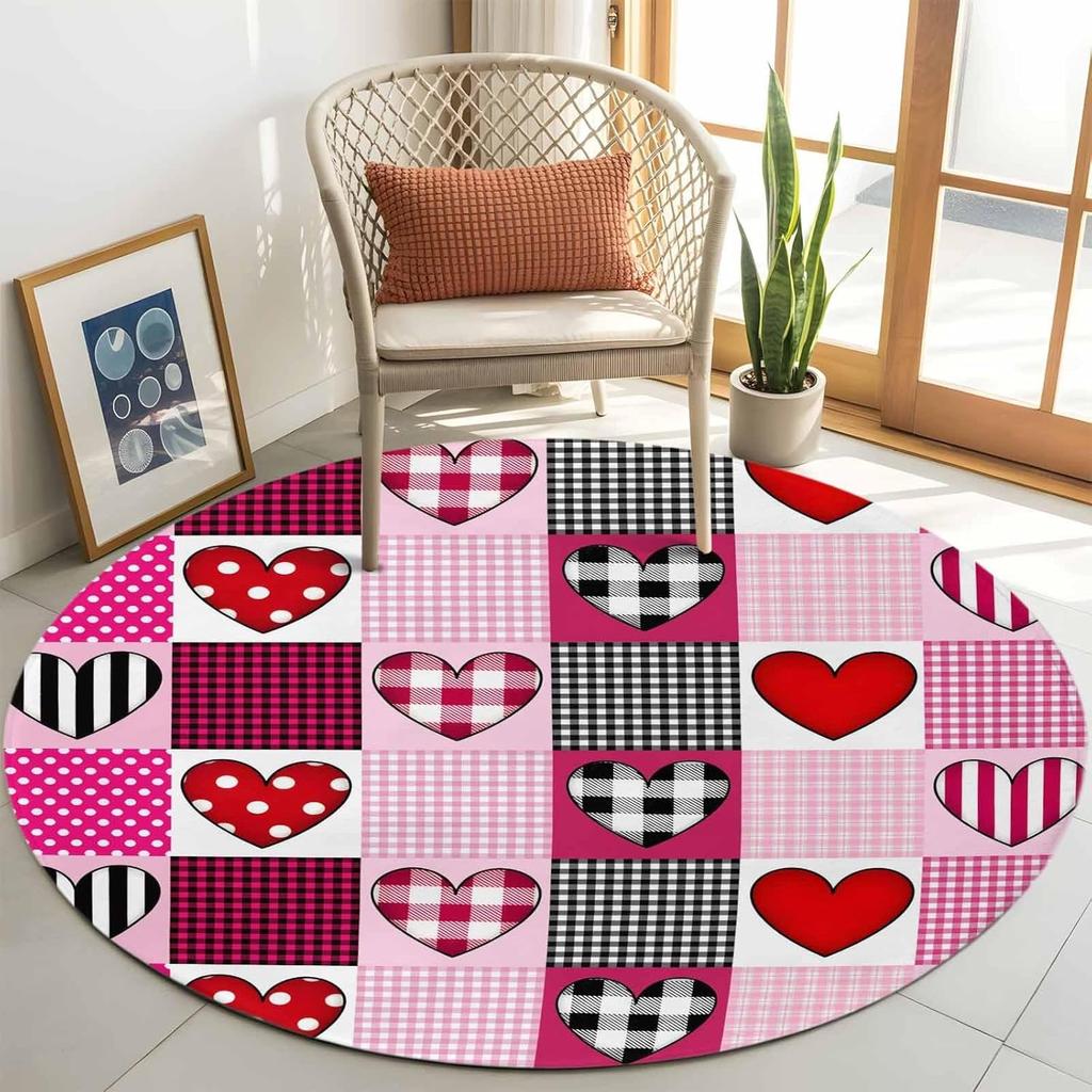 Herz Muster Rund Teppich Rosa Leopard Muster Modern Girly Kunst Heimdeko Teppich Weich Rutschfeste Matte Wohnzimmer Valentinstag Dekoration