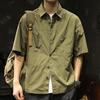 Spring Men Cargo Shirt Turn-down Collar Single-breasted Loose Mid Length Solid Color Chest Pocket Breathable Soft Short Sleeves Streetwear Outdoor Top