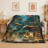 Magic Book Library Bookshelf Flannel Blanket Soft Throw Blanket for Bedroom Living Room Bed Travel Camping Picnic Nap Cover Gift