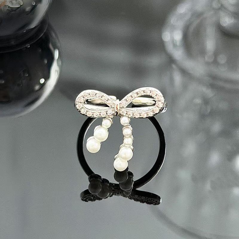 Sweet And Cool Style Bow Full Of Diamonds, Zircon Ring, Open Finger, Women'S Fashion Index Finger Ring, Stacked With Niche Rings