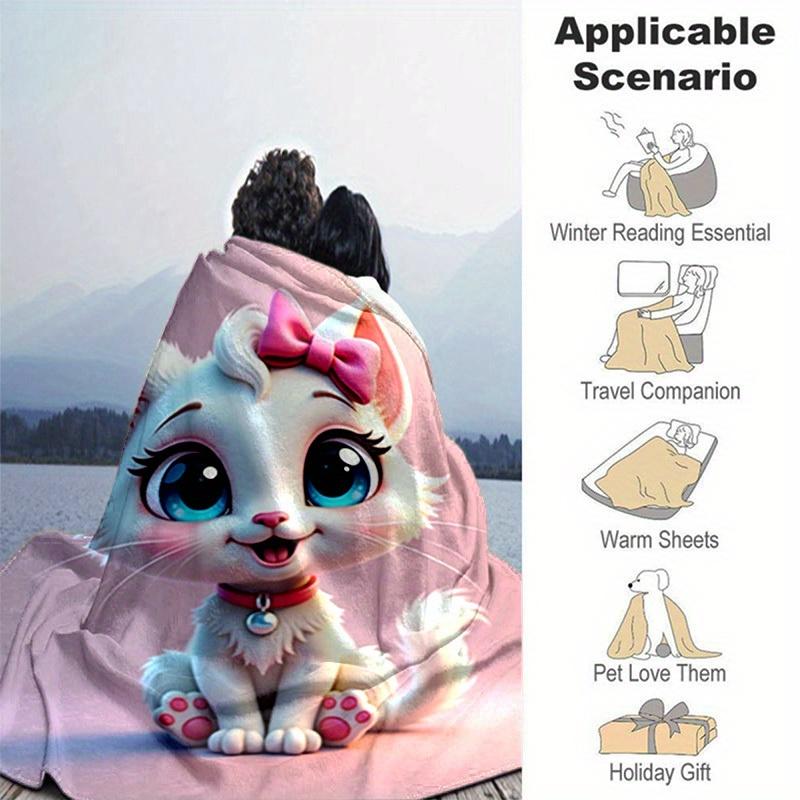1pc Cute Cartoon Cat, Cartoon Blanket, for Decorating Your Own Sofa and Living Room, Super Soft Flannel, for All Season Use, Bed, Couch, Off