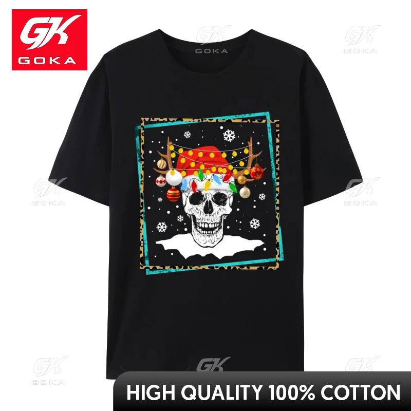 

Skull Christmas Santa Hat Reindeer Antlers Holidays Kids TShirts Stylish Crewneck Top Cotton Tee Shirt Plus Size 4XL