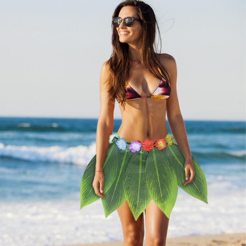 Hawaiian Green Leaf Skirt Beach Grass Leaf Skirt Set Green Hawaiian Grass Skirt Soft Hawaiian Costume For Bonfire Party Prom