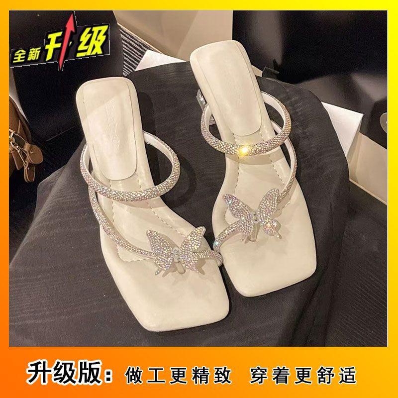 2025 summer fashion new design open-toed slippers fairy style bow rhinestone high heel cool slippers