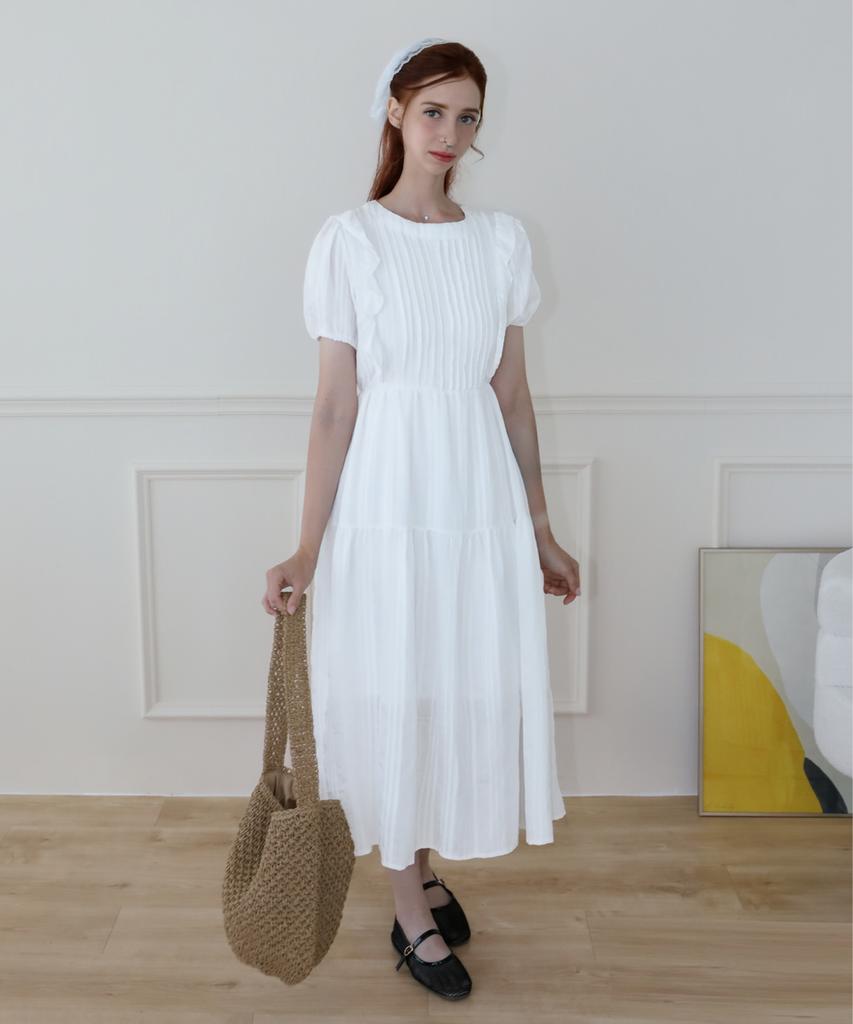 Keulleiseu Smoking Frill Short Sleeve Long Dress_Purple