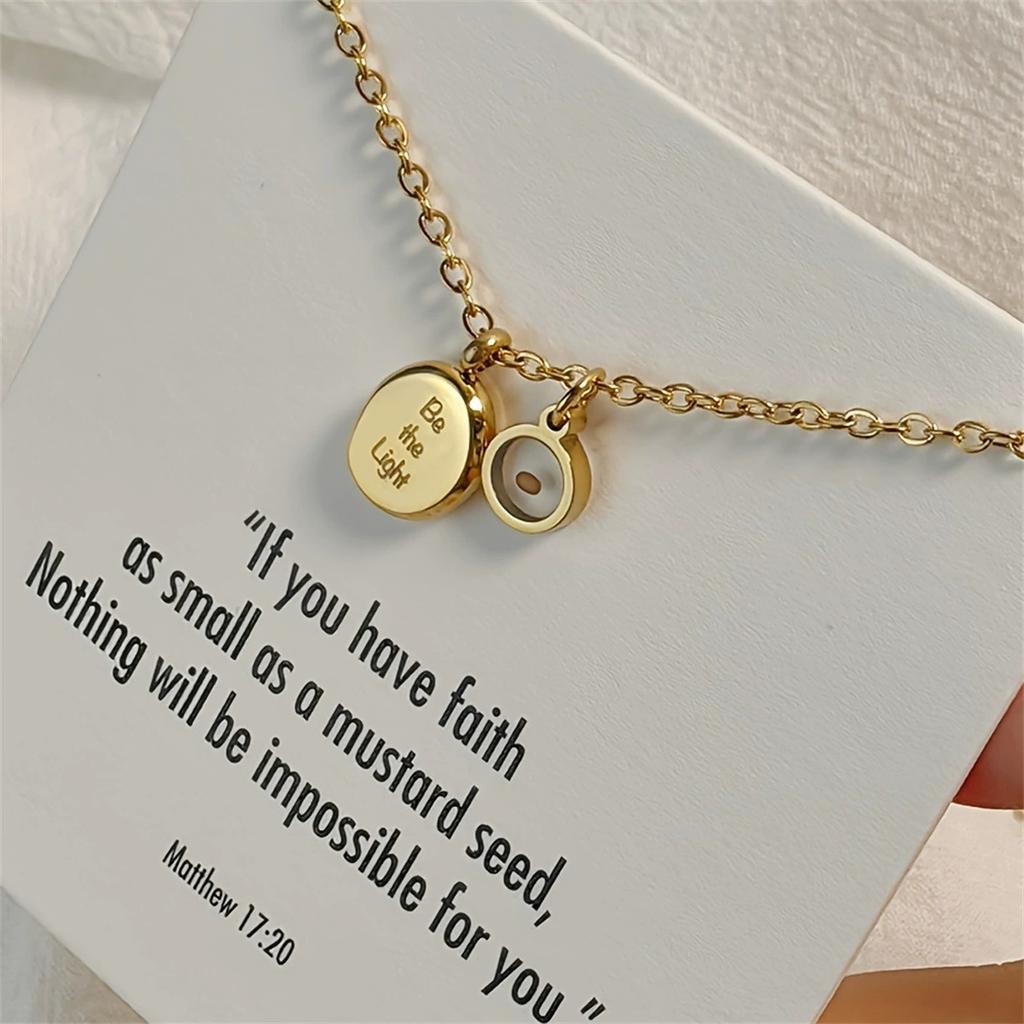 Hot Stainless Steel Mustard Seed Pendant Necklace Unisex Unique Trendy Versatile Inspirational Jewelry Wholesale