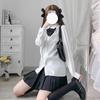 White Long Sleeve Petite College Style JK Uniform Shirt for Women – Versatile, Mid-Length, Perfect for Autumn.