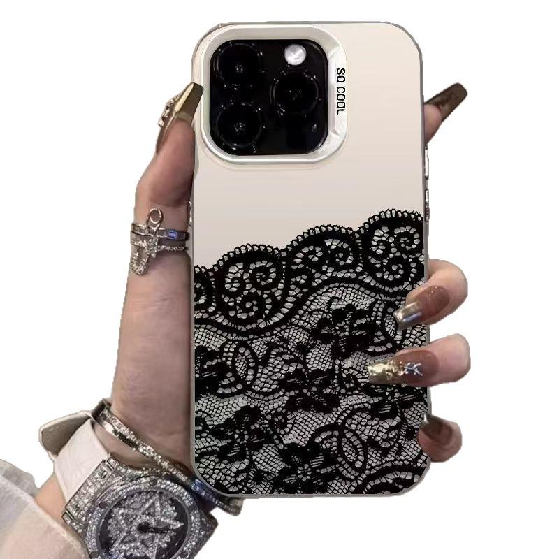 Silver Lace Texture Phone Case for Apple 17/16/15 Pro and 14 Pro Max/13/12