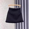 Women's Gray Wool Blend A-line High Waist Skirt - Autumn/Winter Slimming Petite Fit with Lace Detail