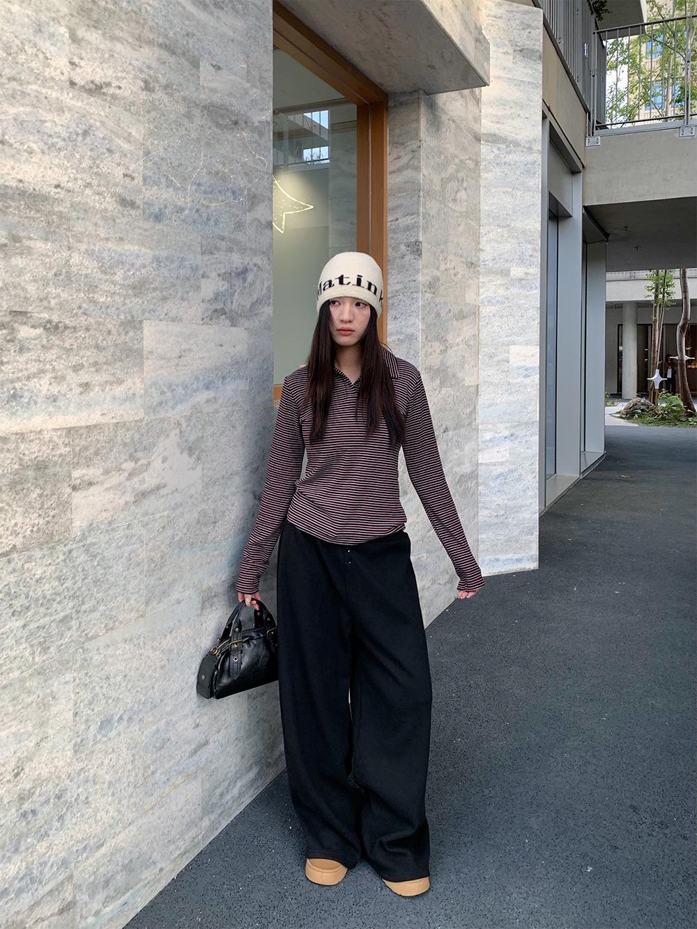 

Yuyi 2025 Autumn/Winter Women s Wide-Leg Sweatpants - Loose Fit, Cuffed Waist, Button Detail, Drape Style L чорний