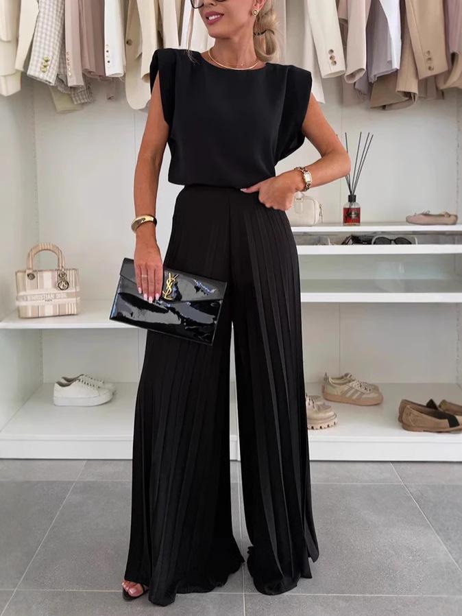 Women's Fashion Sleeveless Top & Pleated Wide-Leg Pants Two-Piece Set