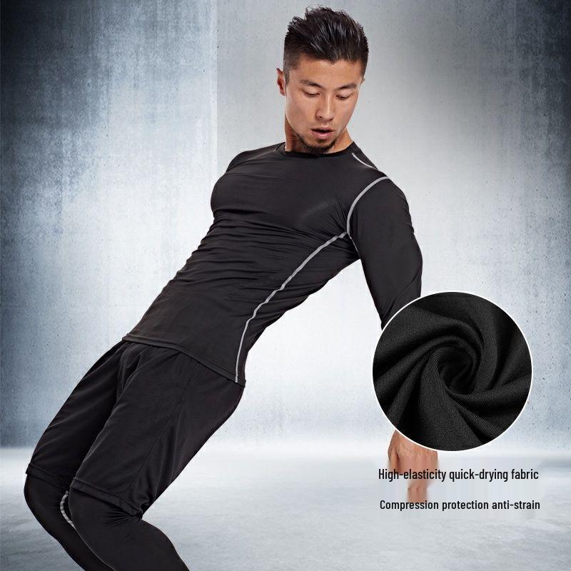 Herren Bunt Schnelltrocknend Kompressions-Tights Langarm Laufshirt - Atmungsaktive Elastische Basisschicht für Sport Fitness