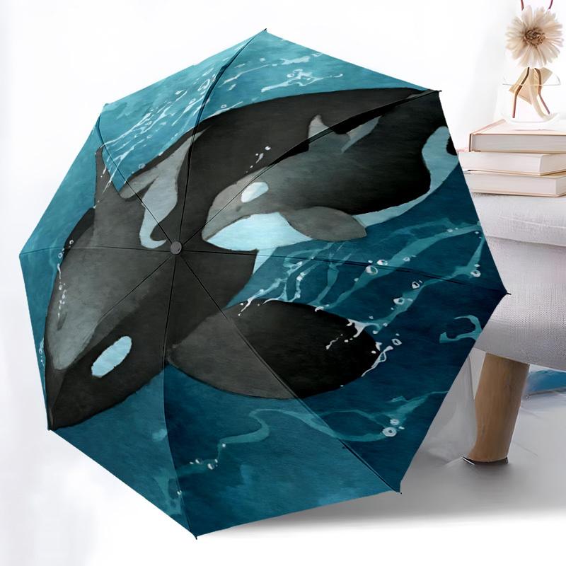 1pc Orca Whale Automatic Open/Close Umbrella with One-Touch Button, Compact Folding Canopy, Sturdy 8-Rib Windproof Design S17