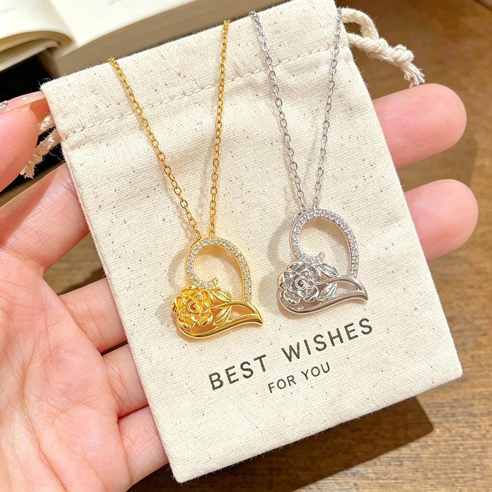 European and American Irregular Heart Pendant Rose Necklace - Valentine’s Day & Qixi Festival Gift for Women